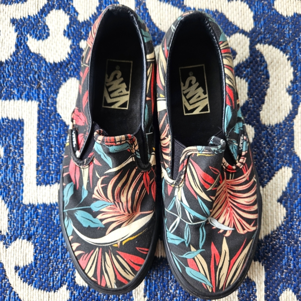 Vans 6.5 Summer Tropical Floral Palm Slip On Shoes